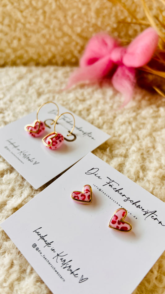 L.O.V.E. ❤️ | Herzchen Bundle - Creole & Stecker - Leoprint/rosa