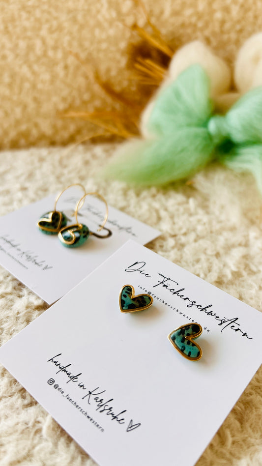 Herzchen Bundle - Creole & Stecker - Leoprint/türkis