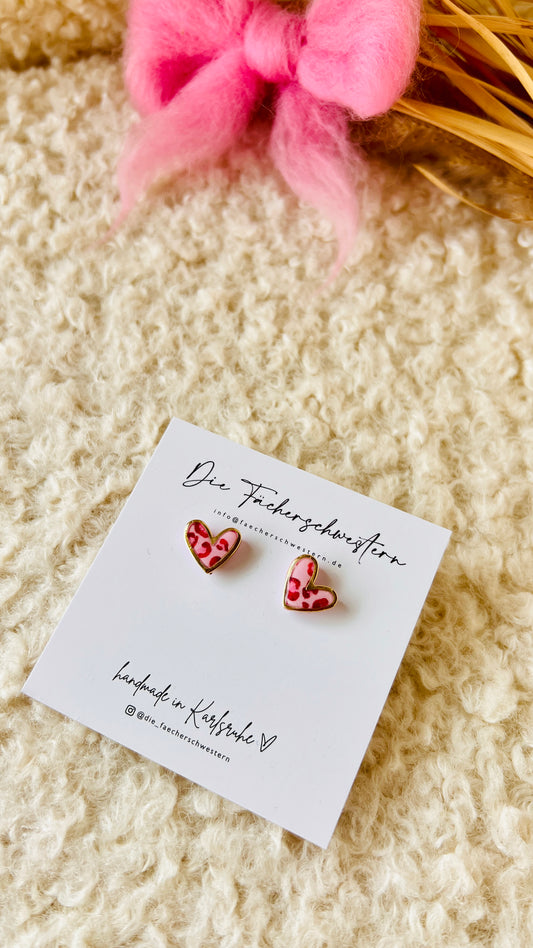 Herzchen Ohrstecker - Leoprint/rosa