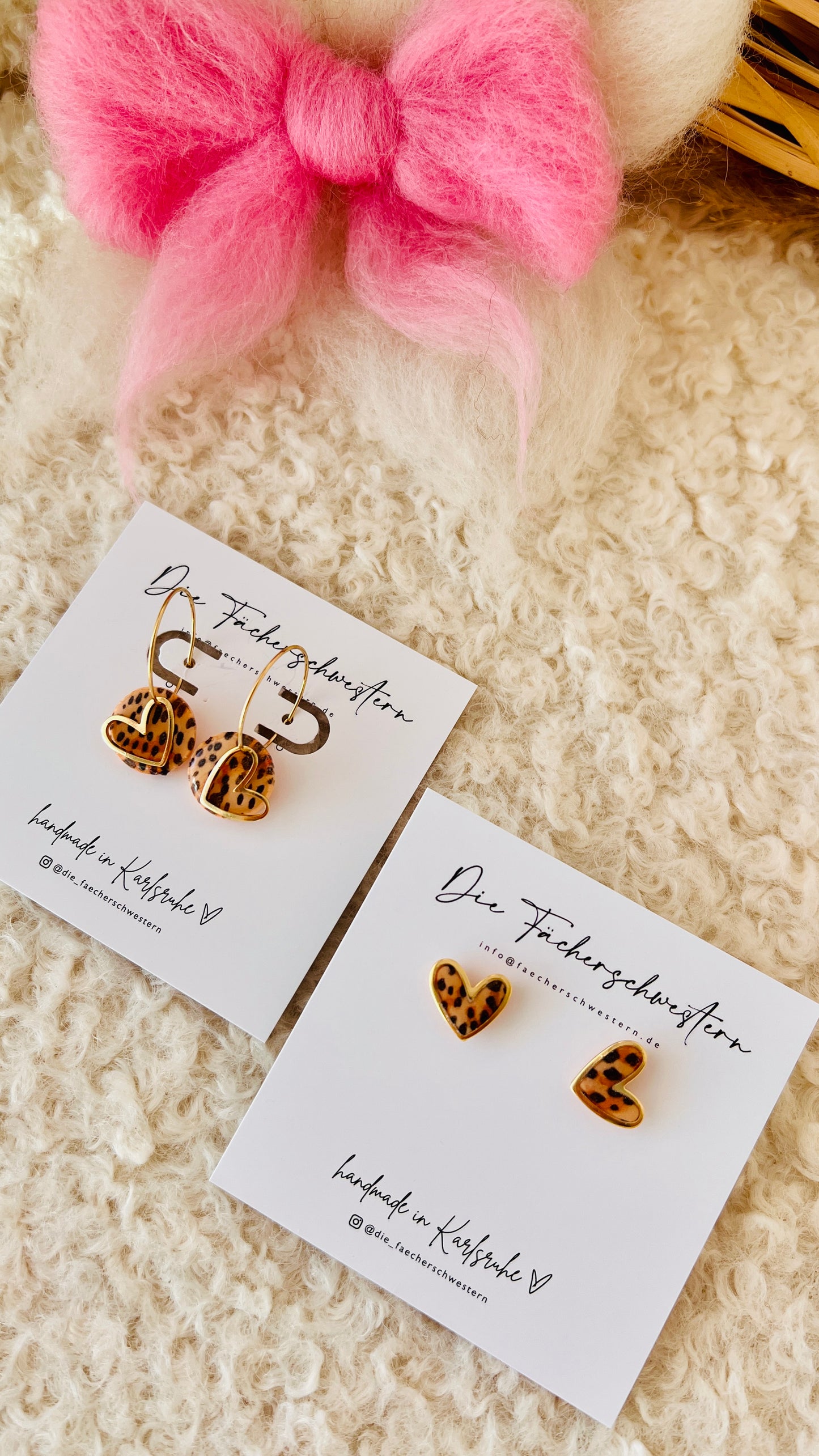 Herzchen Ohrstecker - Leoprint/peach