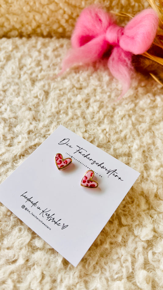 L.O.V.E. ❤️ | Herzchen Ohrstecker - Leoprint/rosa