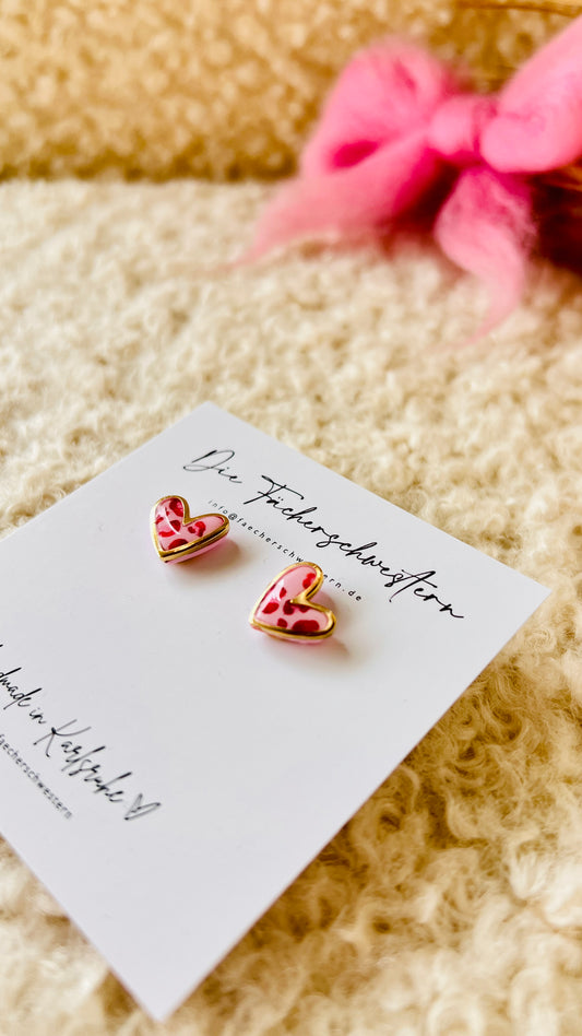 L.O.V.E. ❤️ | Herzchen Ohrstecker - Leoprint/rosa