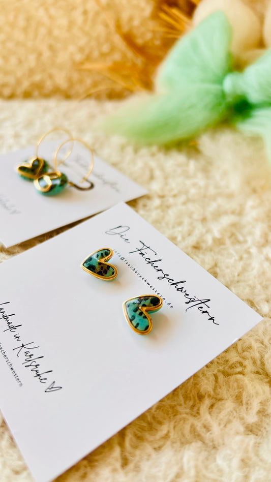 Herzchen Ohrstecker - Leoprint/türkis