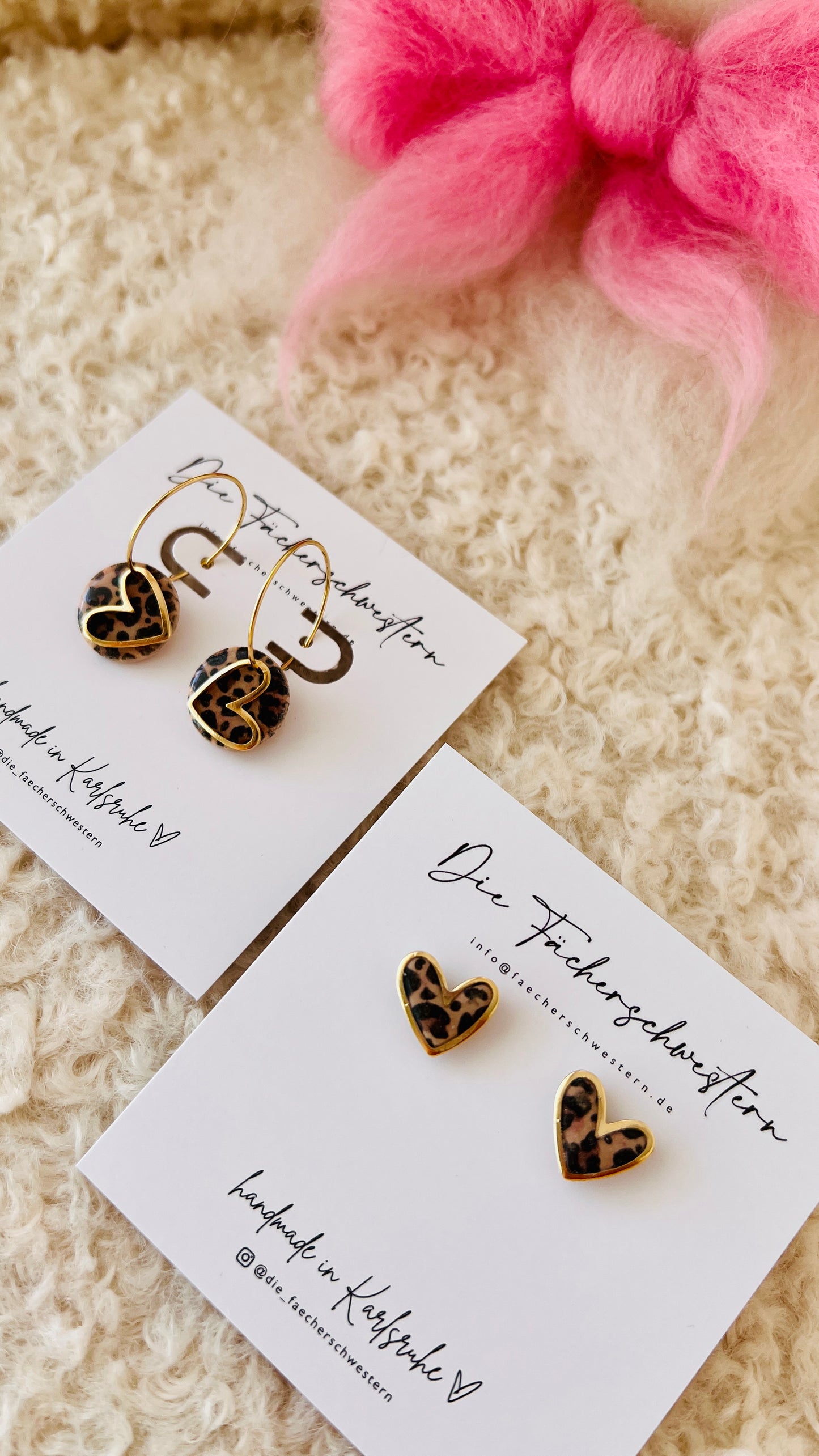 Herzchen Ohrstecker - Leoprint/braun