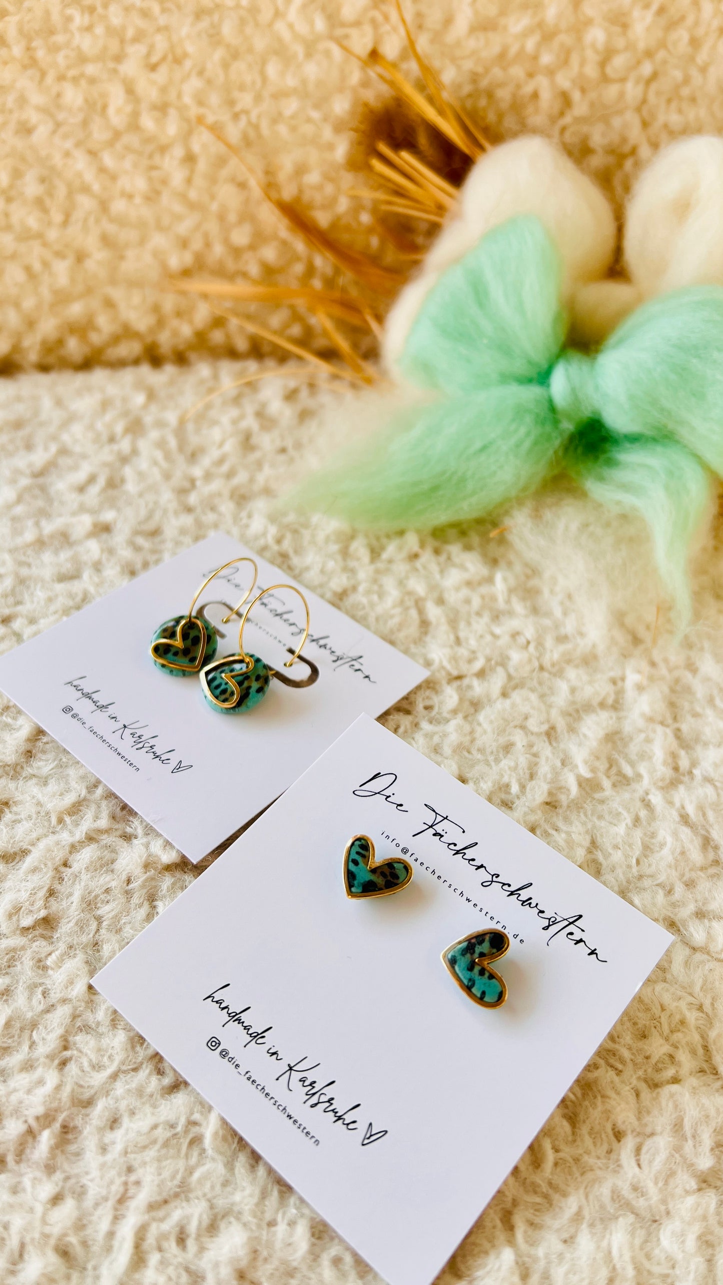 Herzchen Bundle - Creole & Stecker - Leoprint/türkis