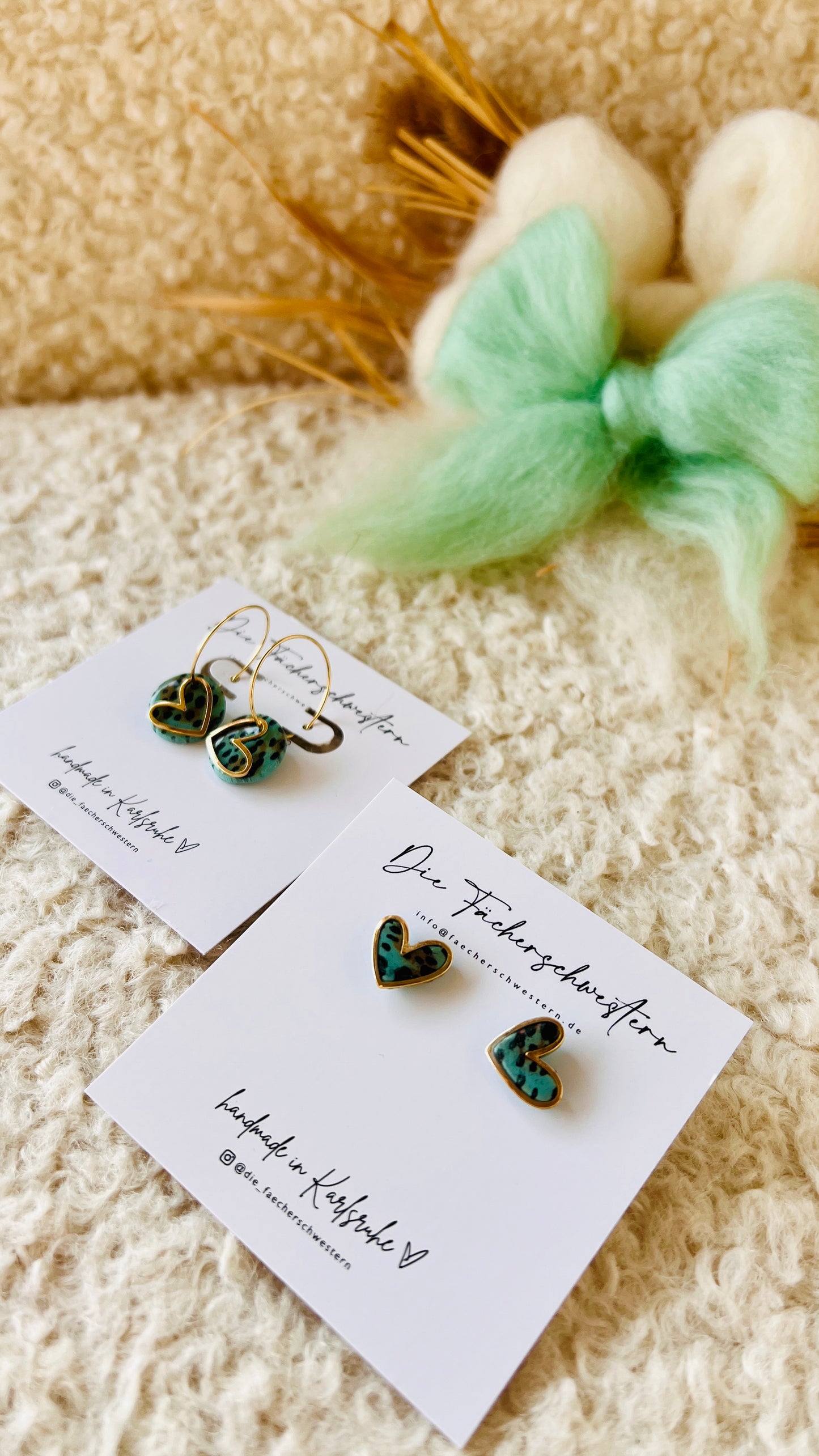 Herzchen Bundle - Creole & Stecker - Leoprint/türkis