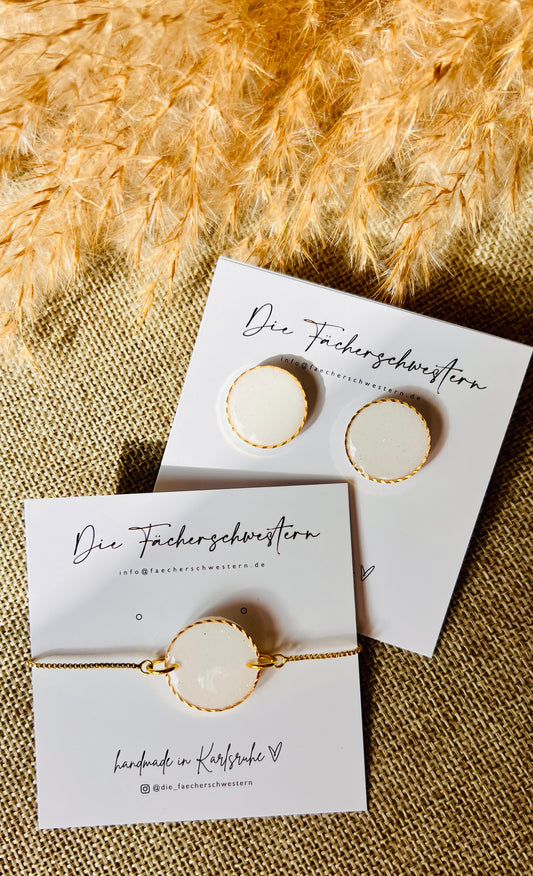 xmas 2025 | Set Armband und Ohrstecker -weiß/glitzer mit Goldrand