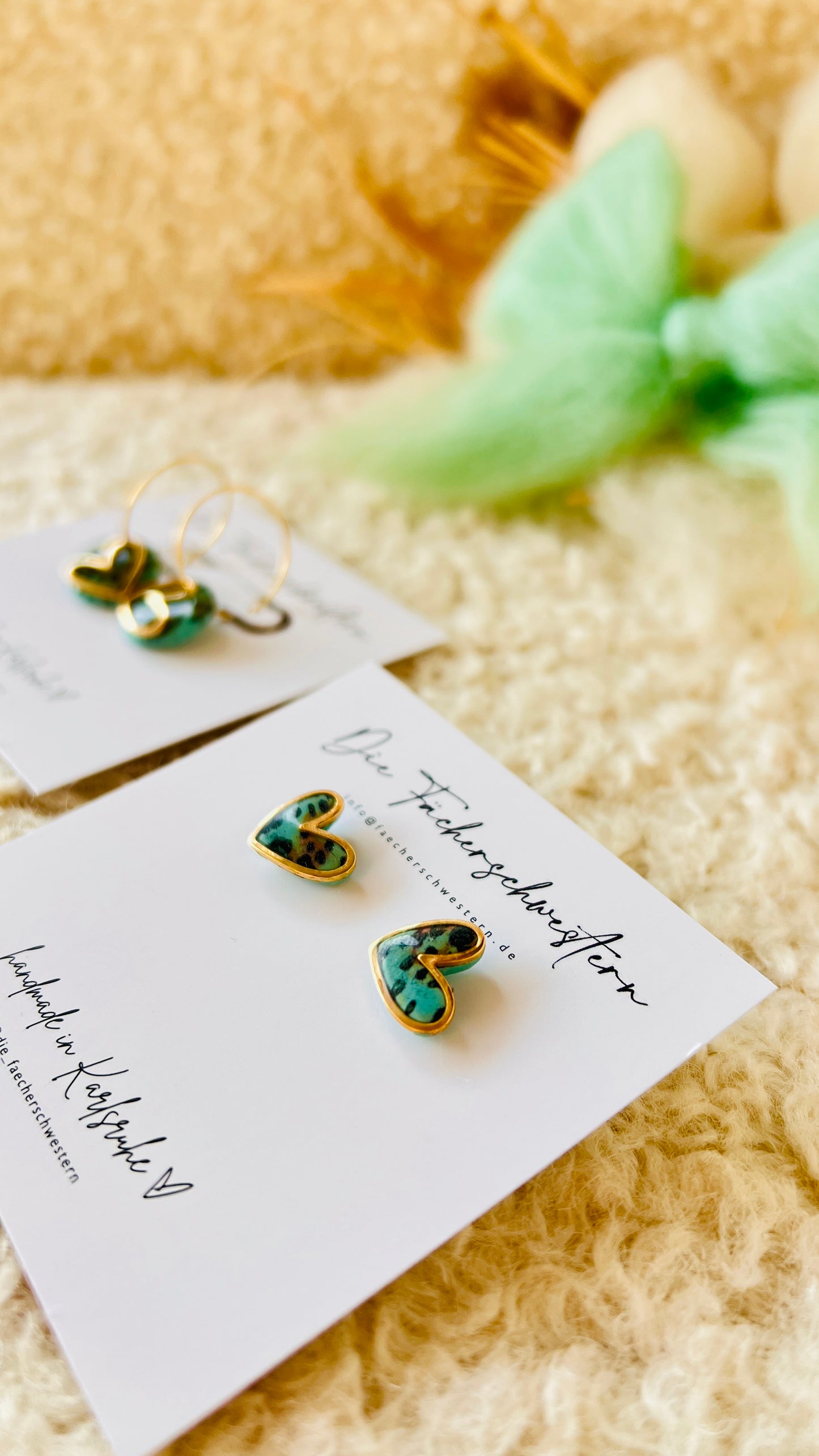 Herzchen Bundle - Creole & Stecker - Leoprint/türkis