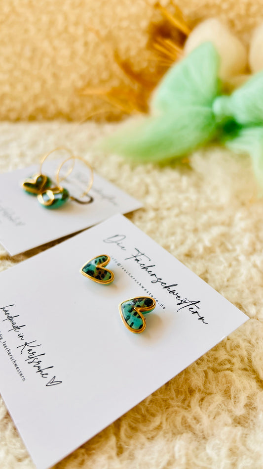 Herzchen Ohrstecker - Leoprint/türkis